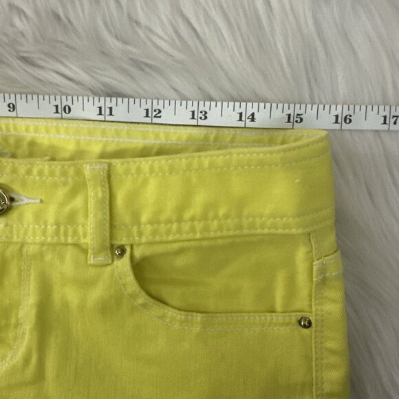 Cache womens yellow stretch jean skirt size 4 white stitching - Picture 4 of 7